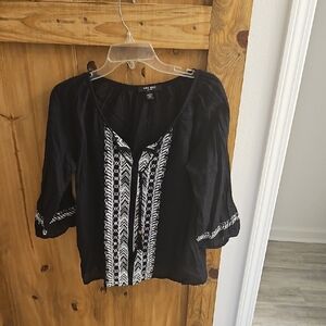 Nine West Black Embroidered 3/4 Sleeve Tunic